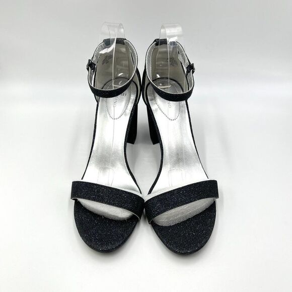 Bandolino Size 10 Blue Black Sparkle Fabric Block Heel Dress Sandals Shoes - Picture 2 of 13